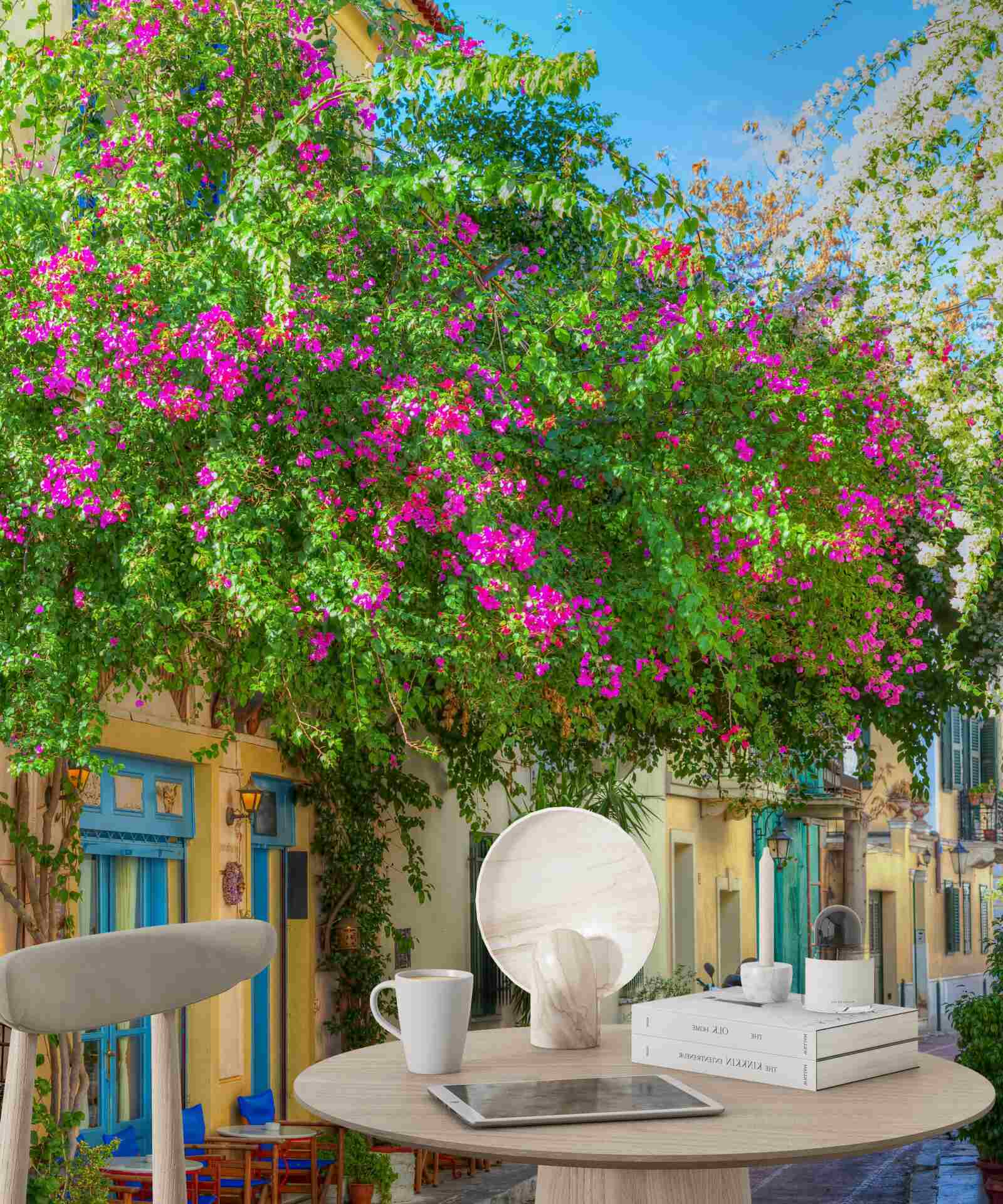 Fotobehang dicht groen boven de huizen