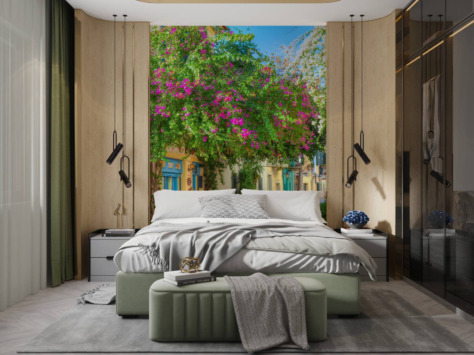 Fotobehang dicht groen boven de huizen