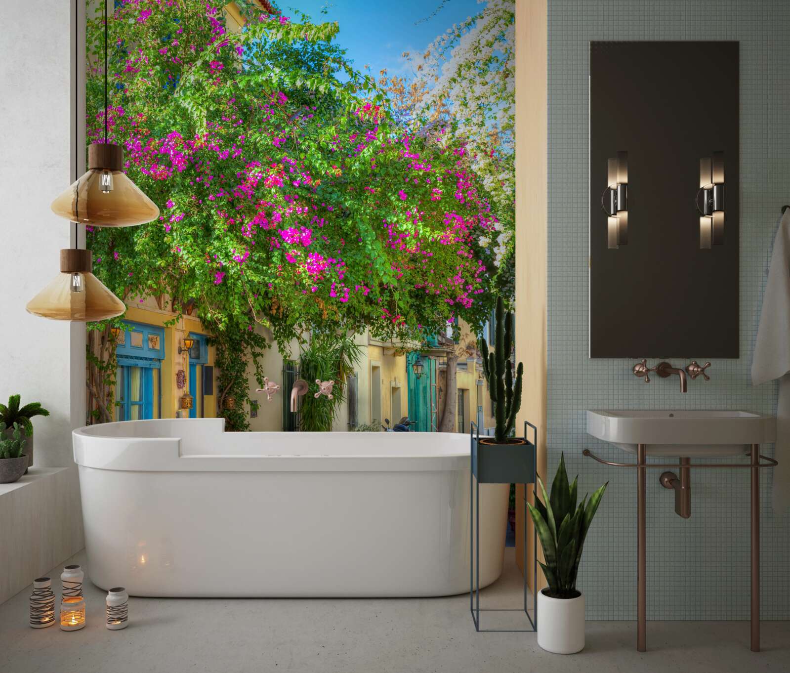 Fotobehang dicht groen boven de huizen