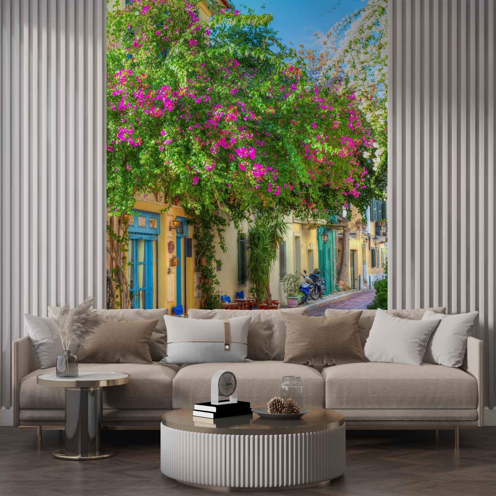 Fotobehang dicht groen boven de huizen