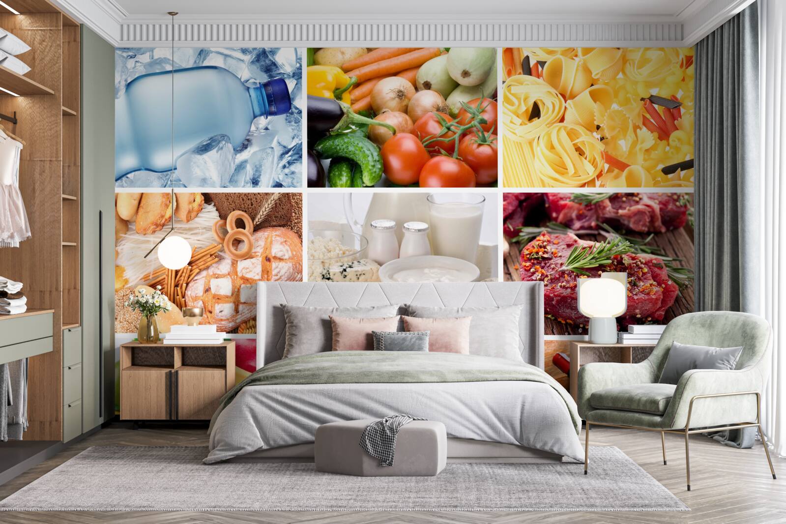 Fotobehang een reeks verschillende voedingsproducten