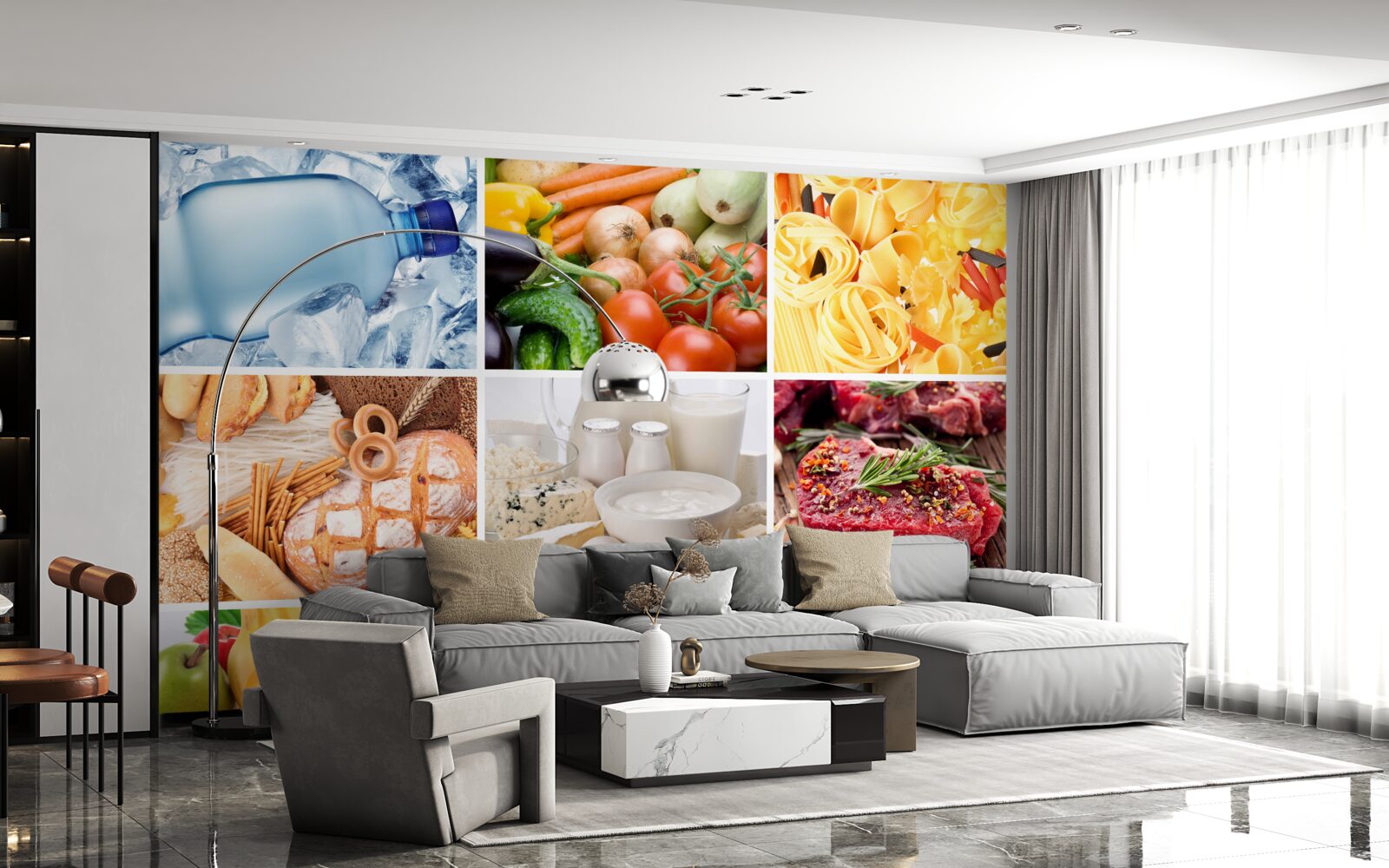 Fotobehang een reeks verschillende voedingsproducten