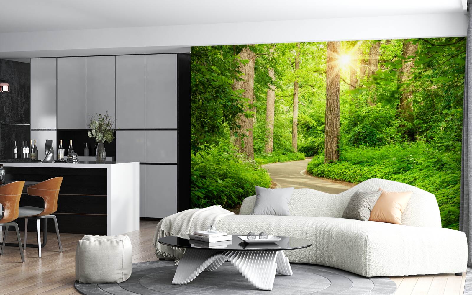 Fotobehang heldere dag in het smaragdgroene bos