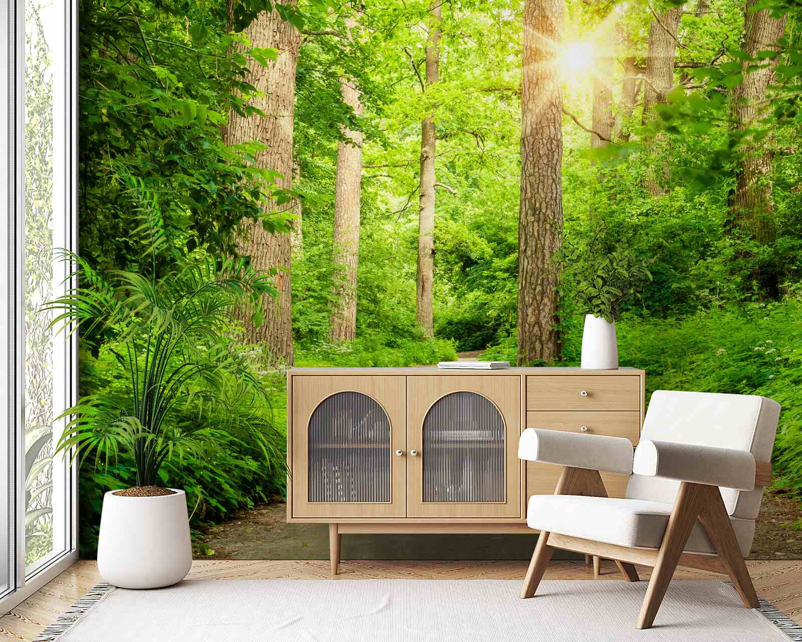 Fotobehang heldere dag in het smaragdgroene bos