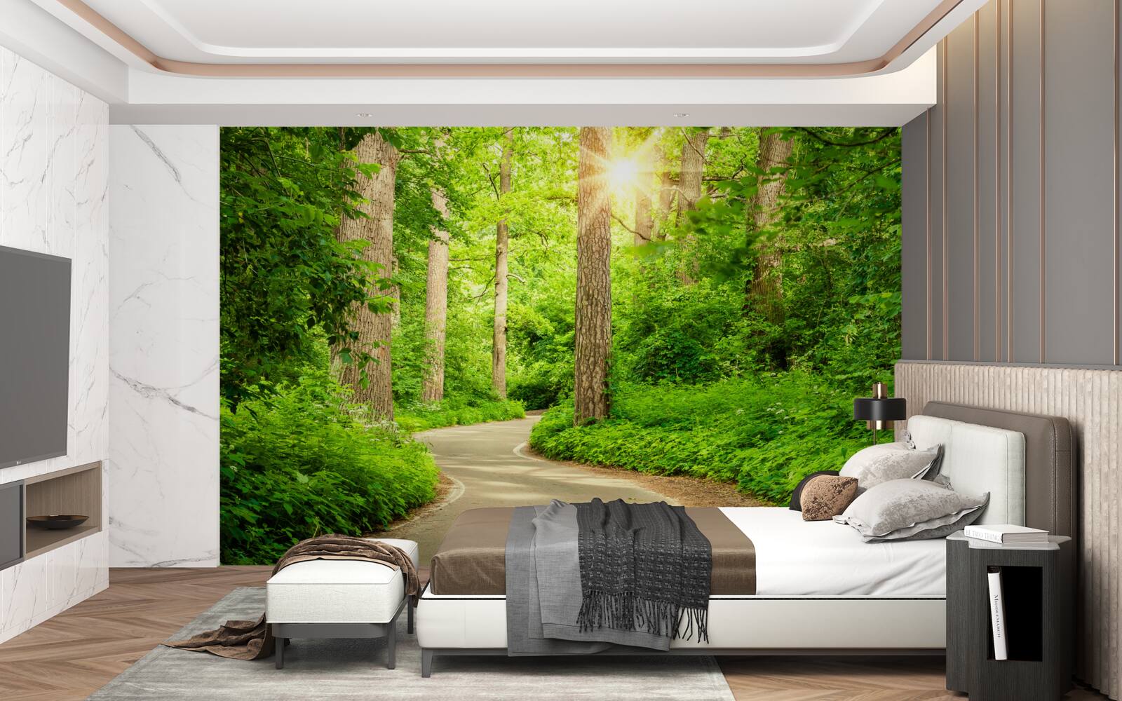 Fotobehang heldere dag in het smaragdgroene bos