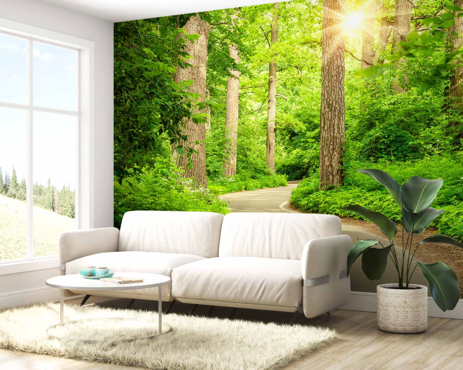 Fotobehang heldere dag in het smaragdgroene bos