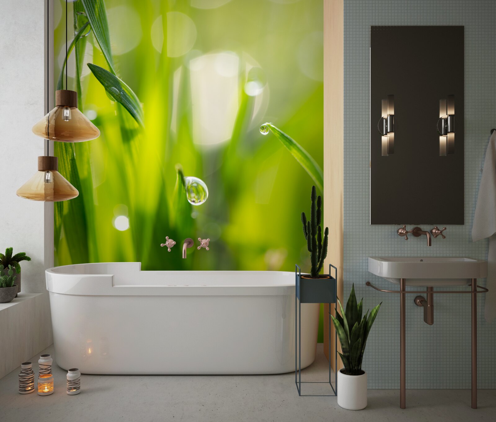 Fotobehang ochtenddauw valt op het gras