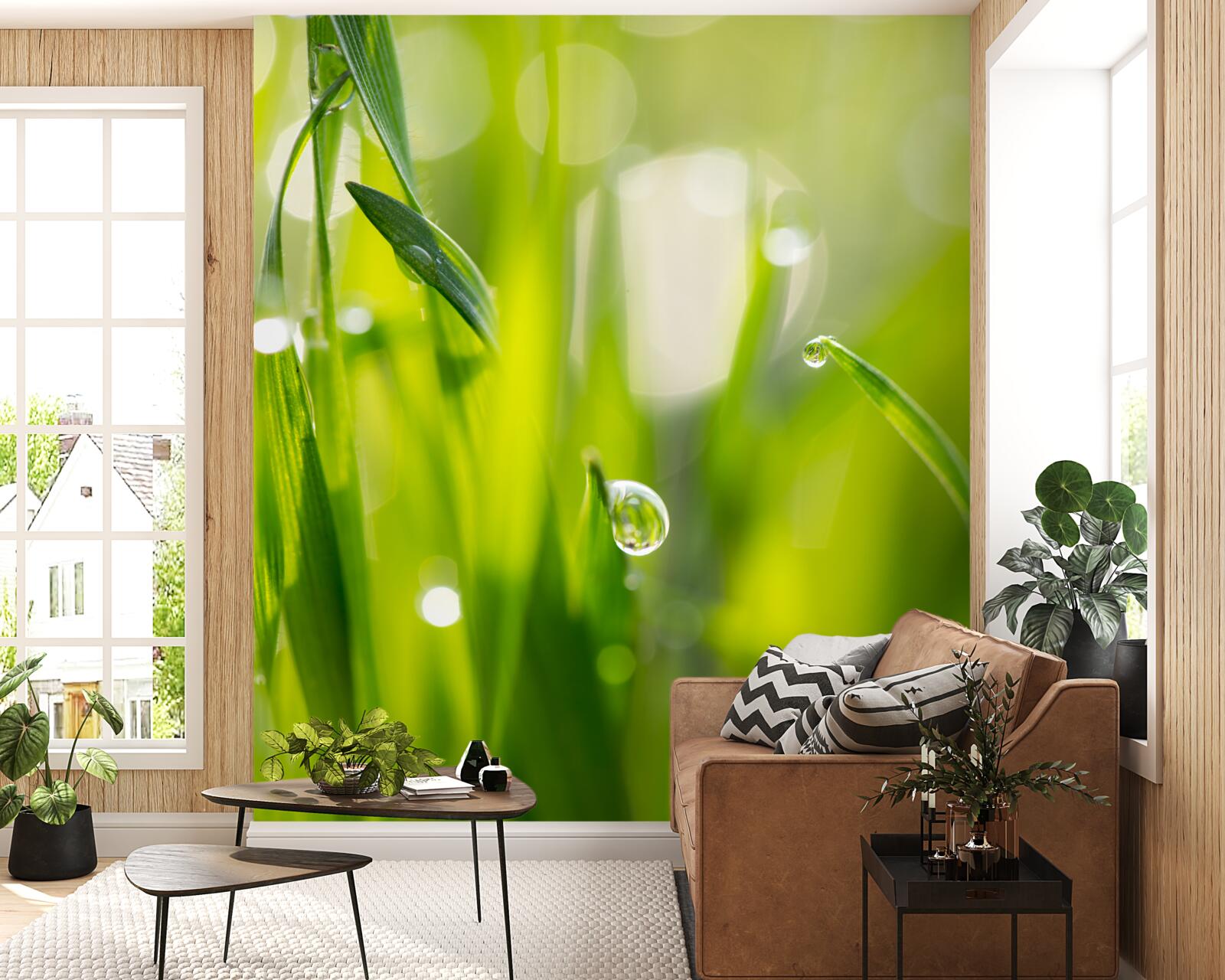 Fotobehang ochtenddauw valt op het gras