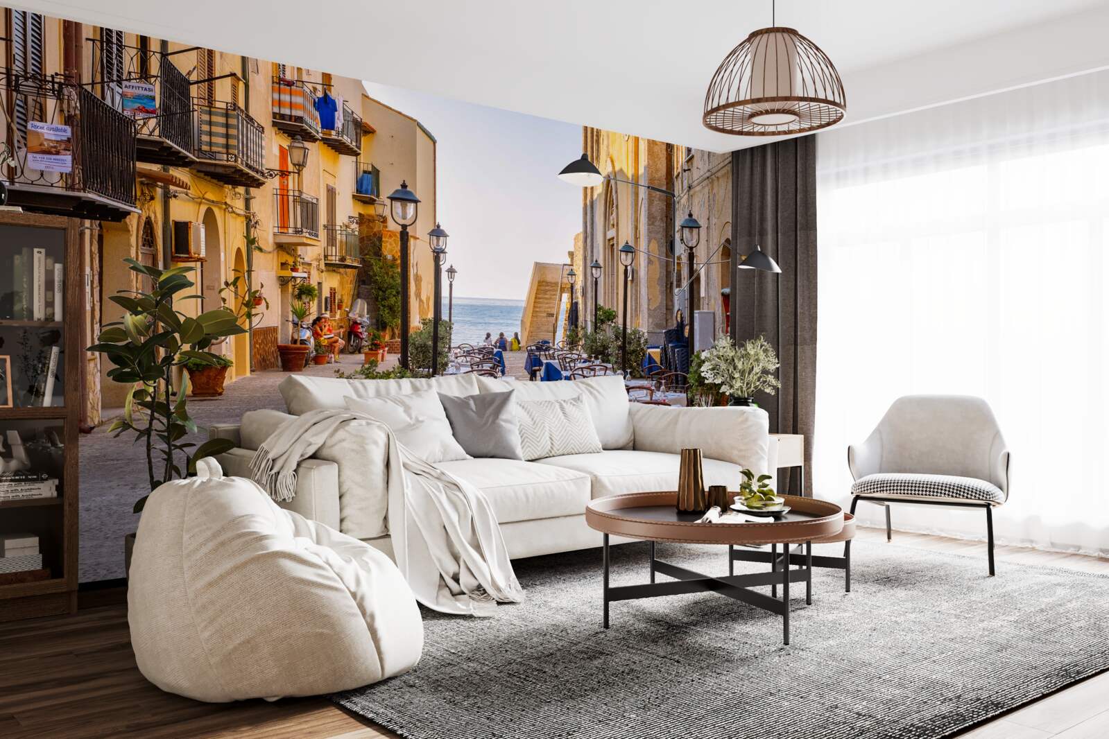 Fotobehang faciliteit aan de oever in het historische deel van de stad