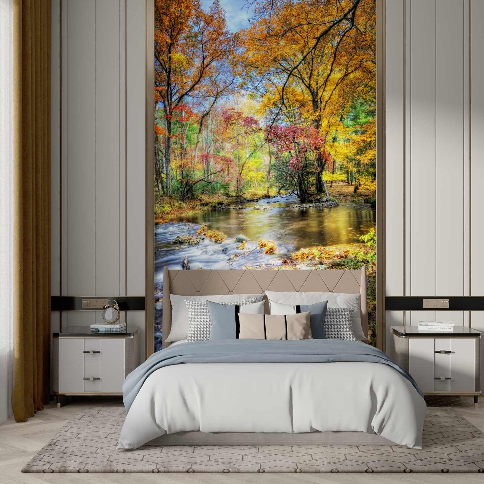 Fotobehang bos in de herfst en een rivier in de bergen