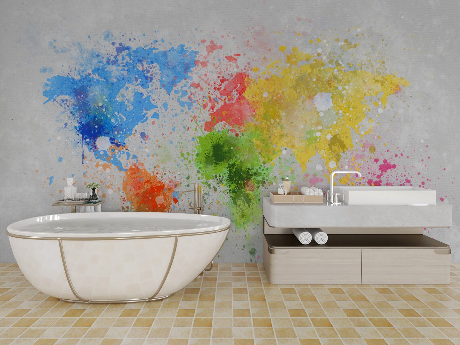 Fotobehang afbeelding van de kaart in rijke en gevarieerde kleuren