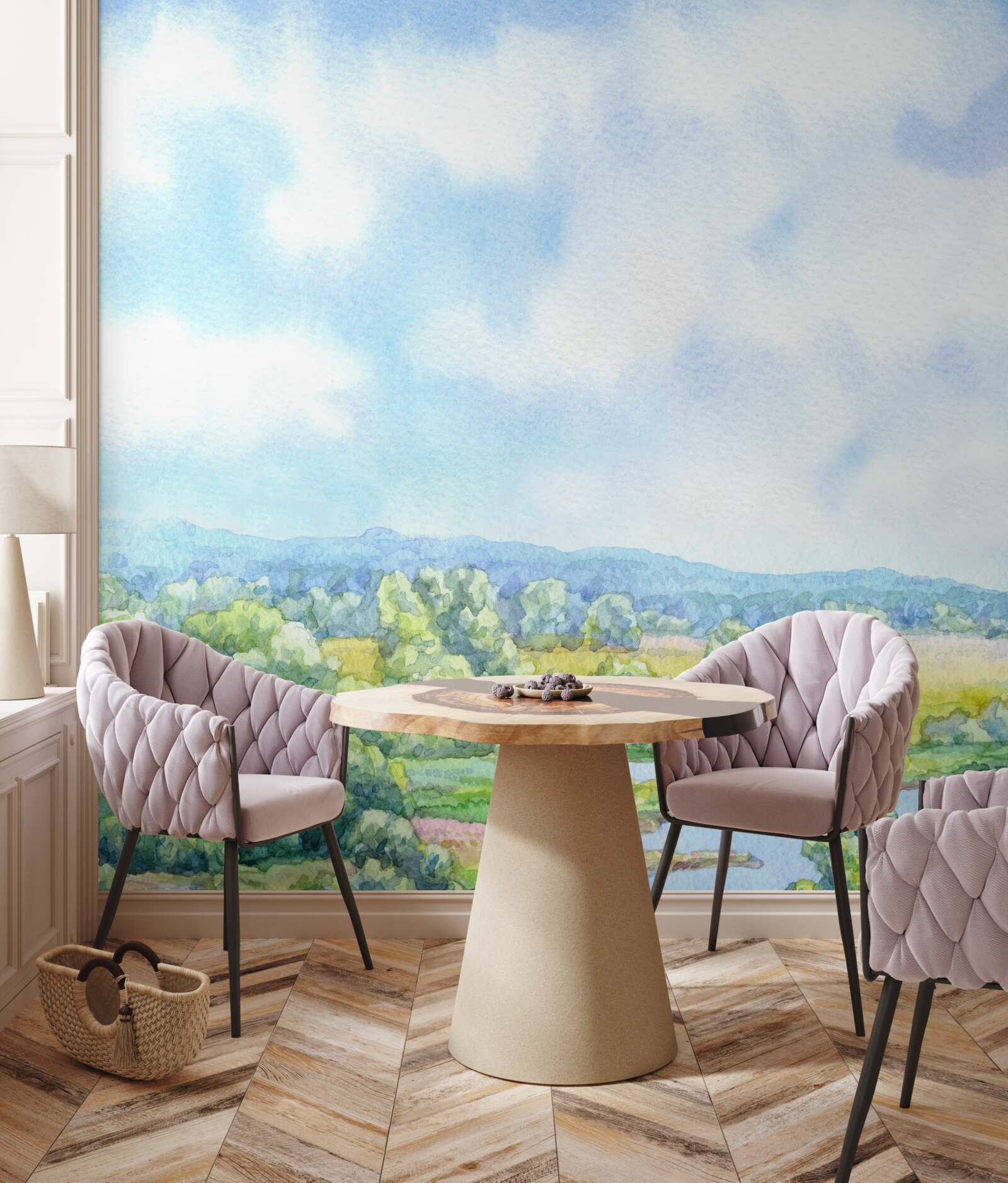 Fotobehang een heldere dag in een weide vol bloeiende planten