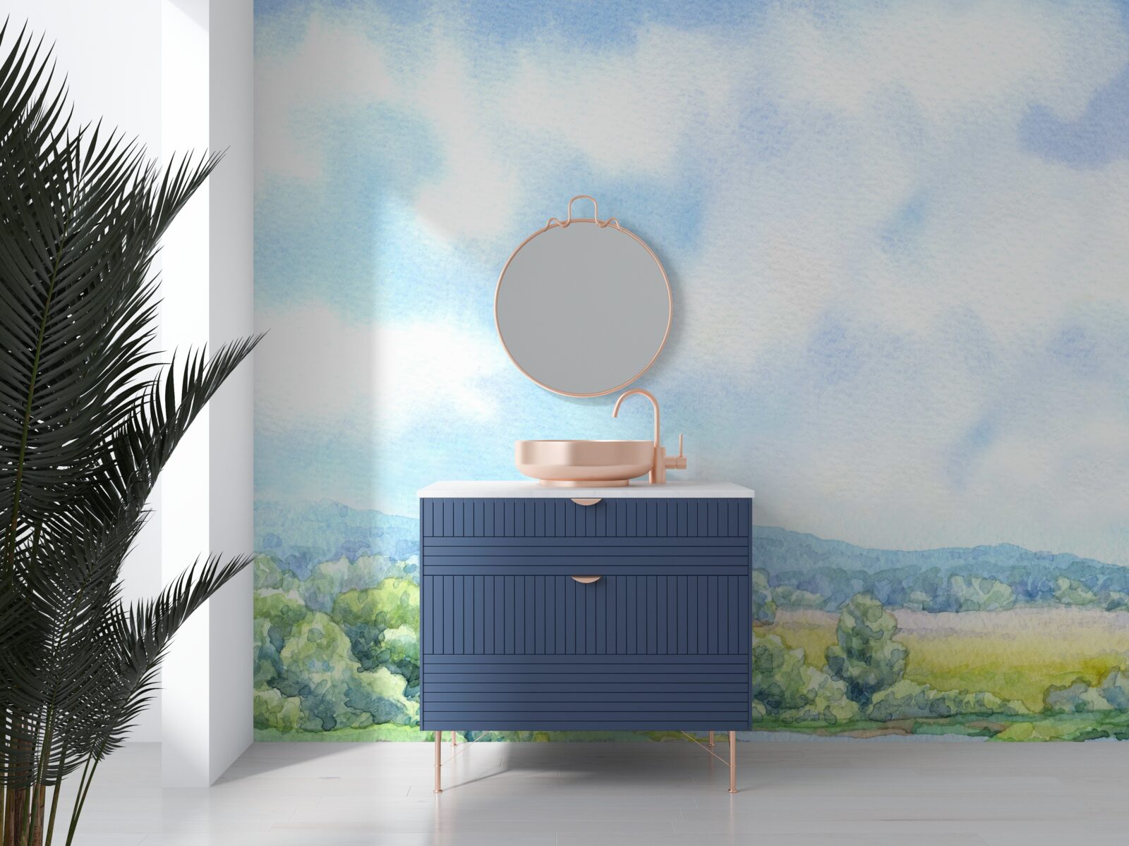 Fotobehang een heldere dag in een weide vol bloeiende planten