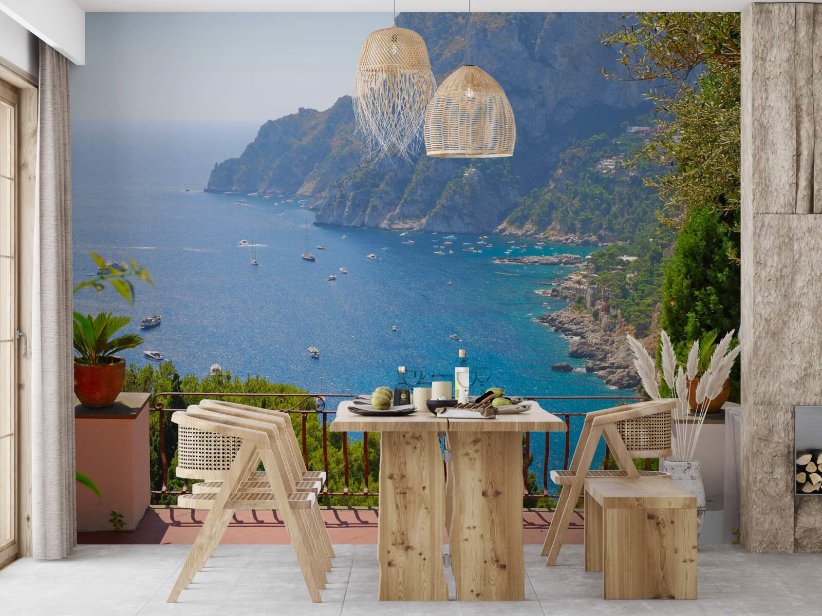 Fotobehang terras met balkon en oceaanzicht