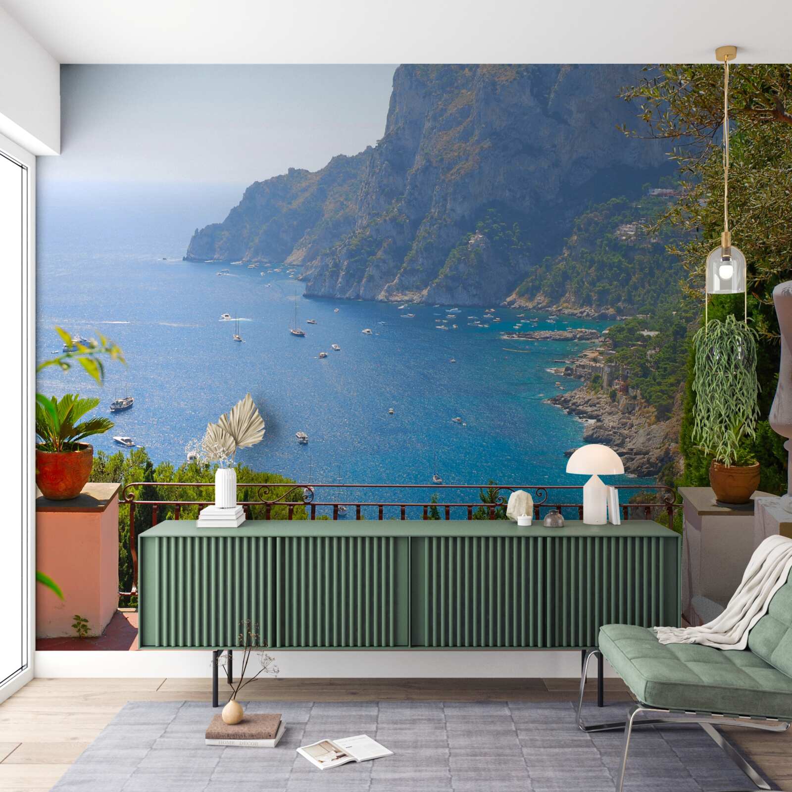 Fotobehang terras met balkon en oceaanzicht