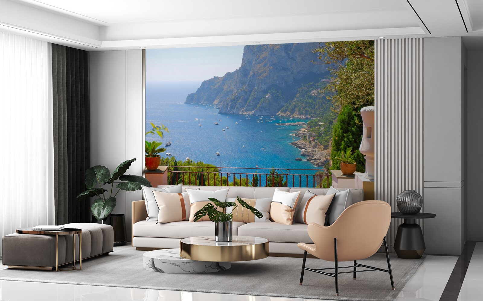 Fotobehang terras met balkon en oceaanzicht