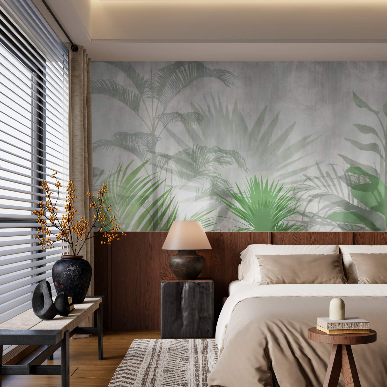 Fotobehang tropische varens in de regen