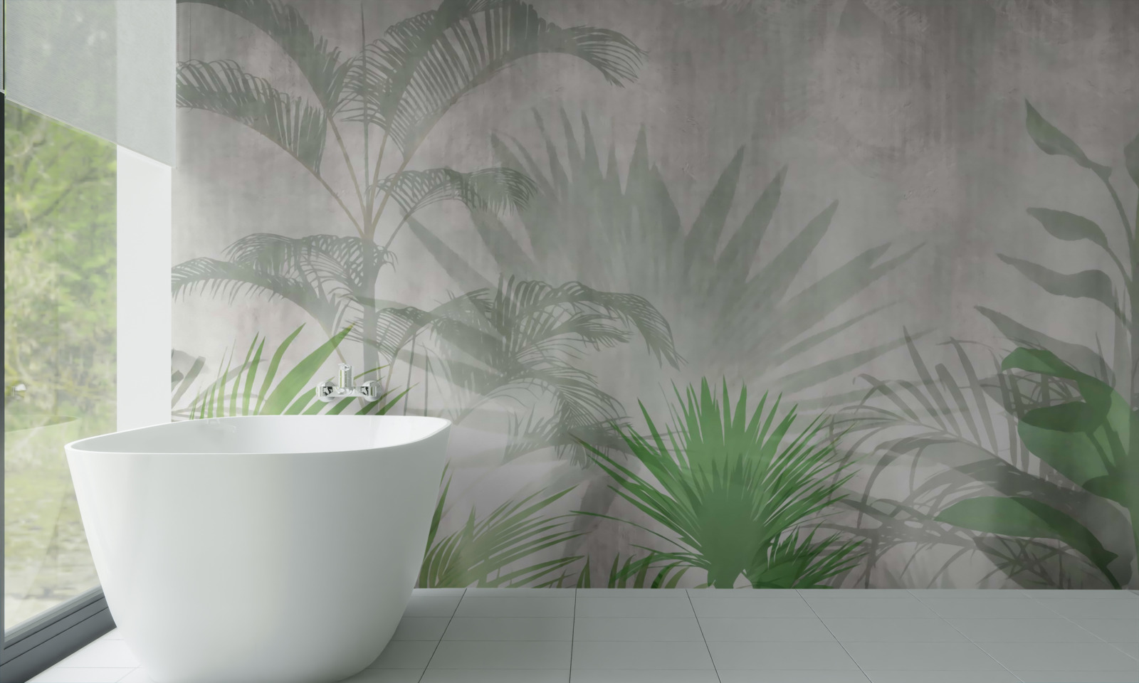 Fotobehang tropische varens in de regen