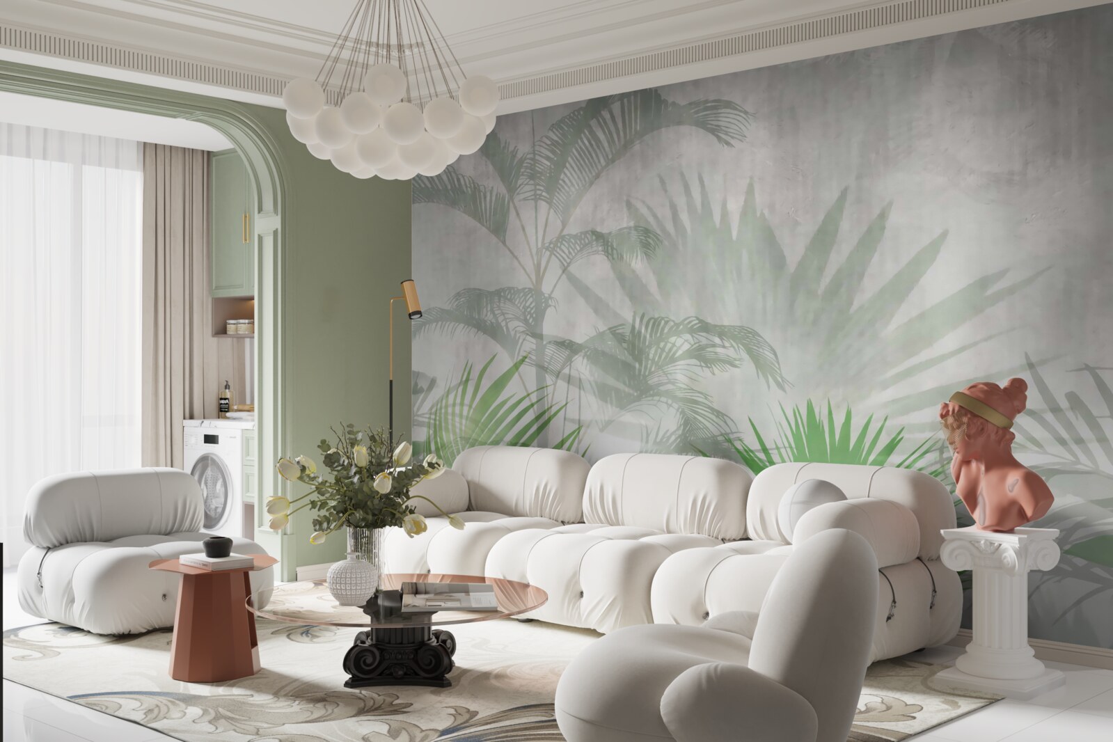 Fotobehang tropische varens in de regen