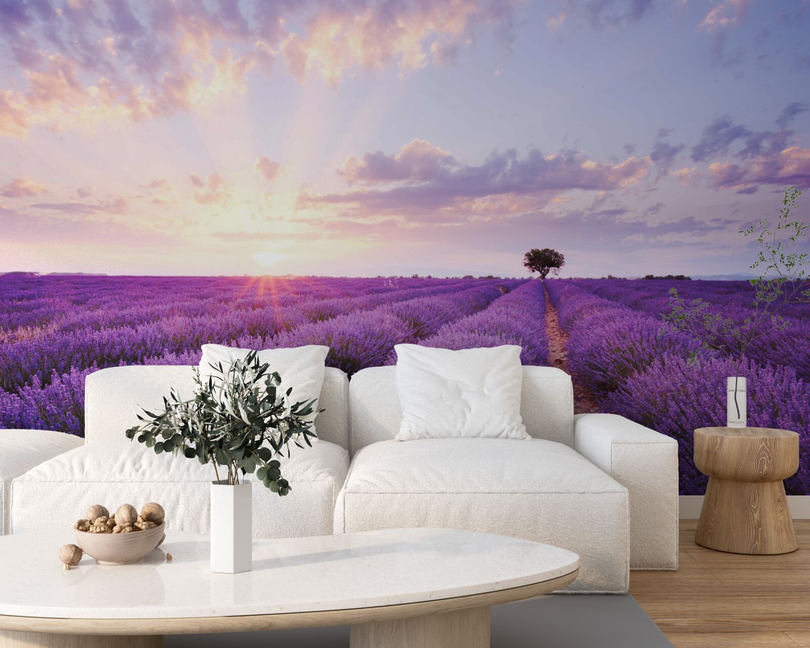 Fotobehang een veld lavendel gevuld met aroma