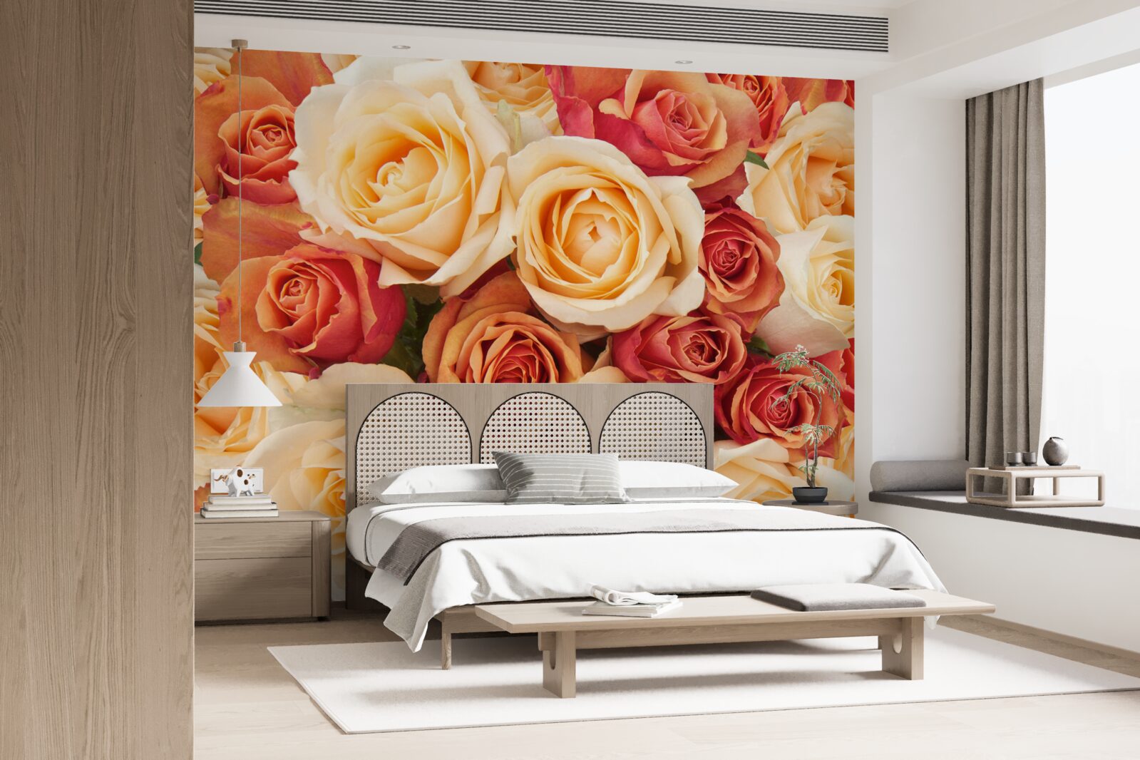 Fotobehang rozen met zachte kleuren in lichte en perziktinten