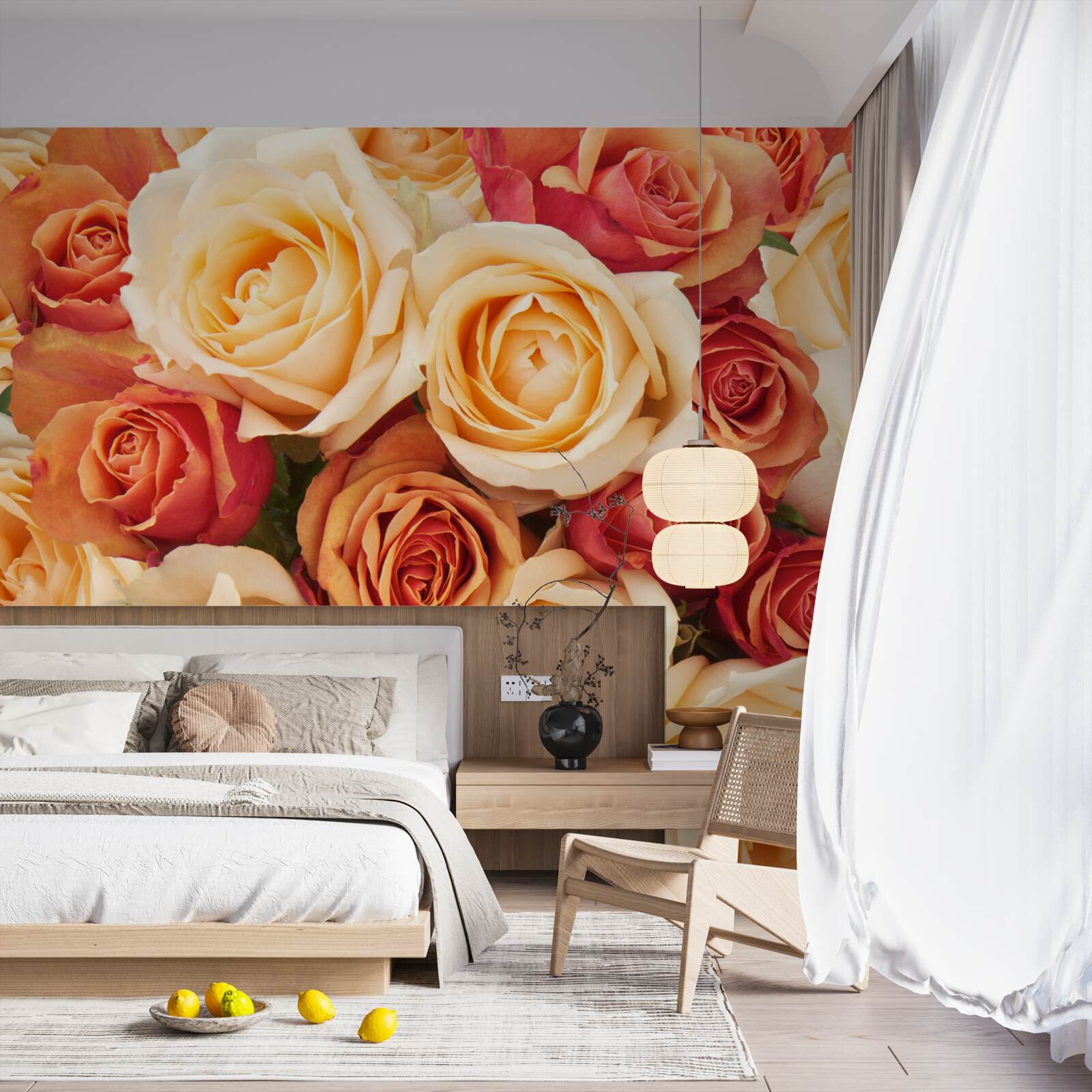 Fotobehang rozen met zachte kleuren in lichte en perziktinten