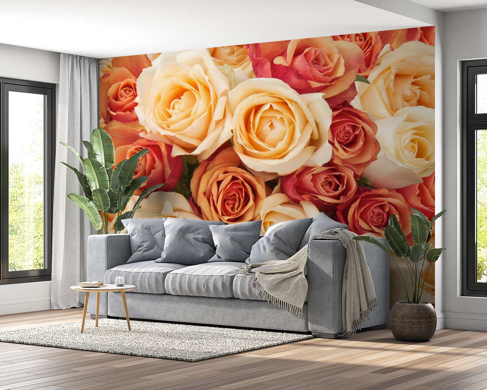 Fotobehang rozen met zachte kleuren in lichte en perziktinten