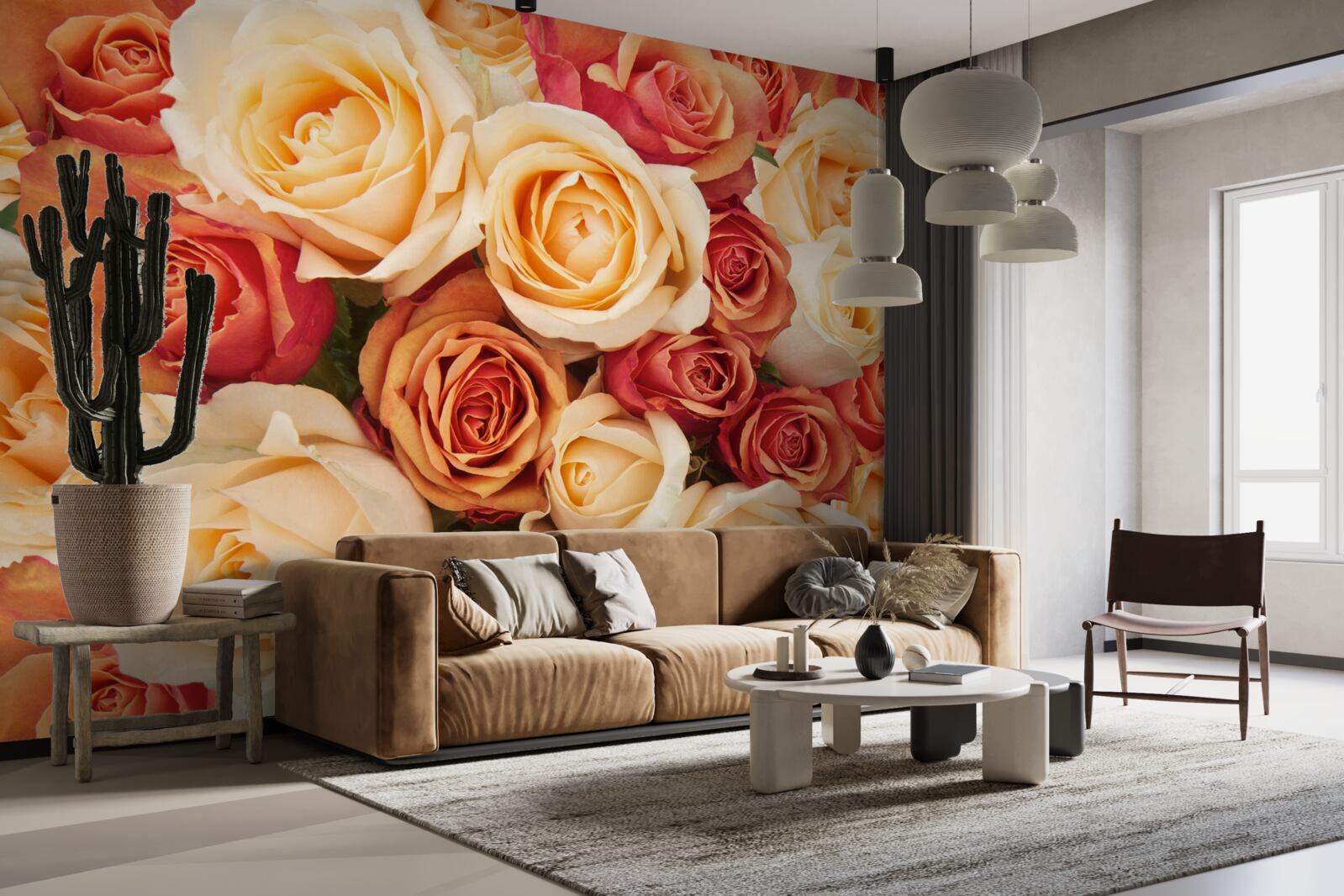 Fotobehang rozen met zachte kleuren in lichte en perziktinten