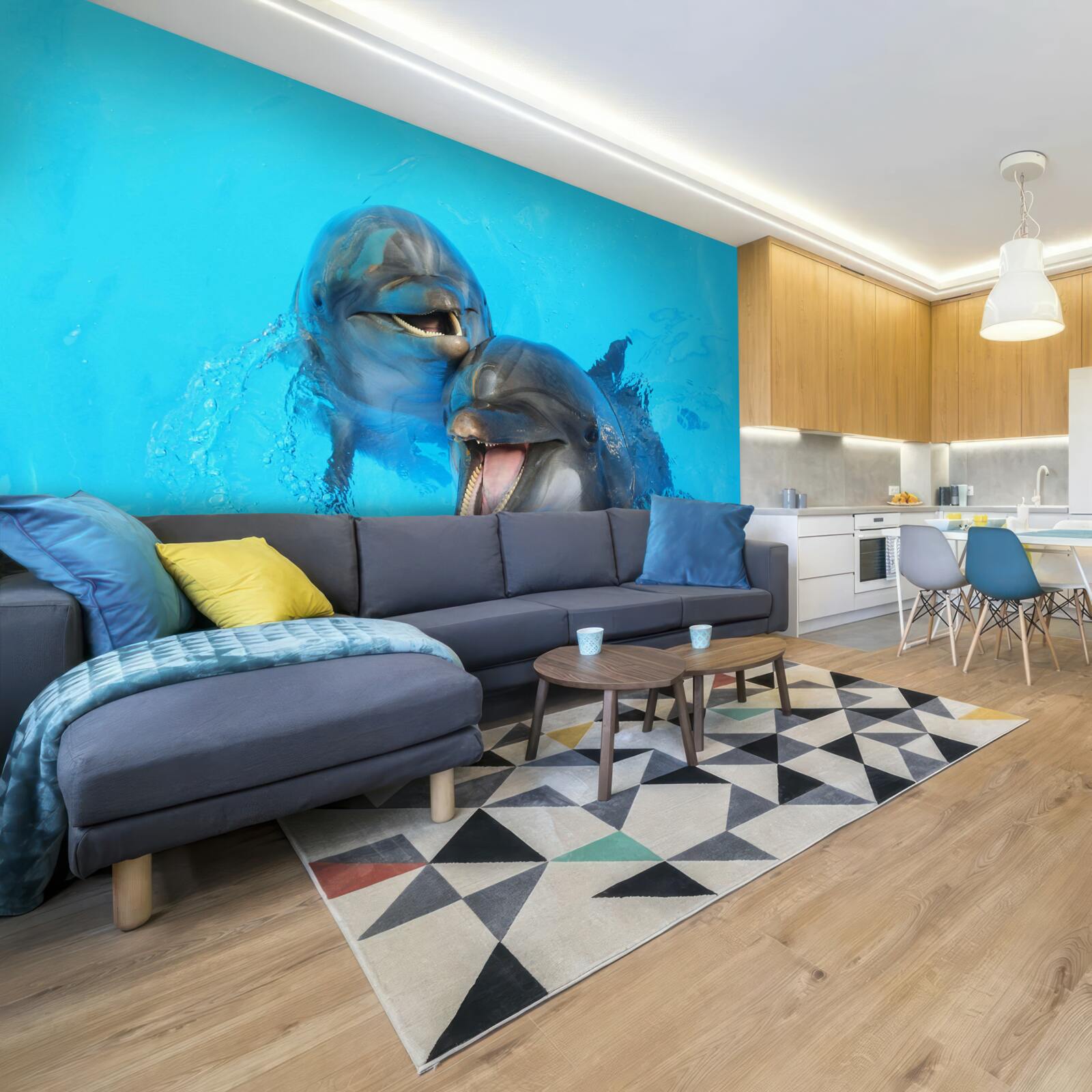 Fotobehang twee lachende dolfijnen