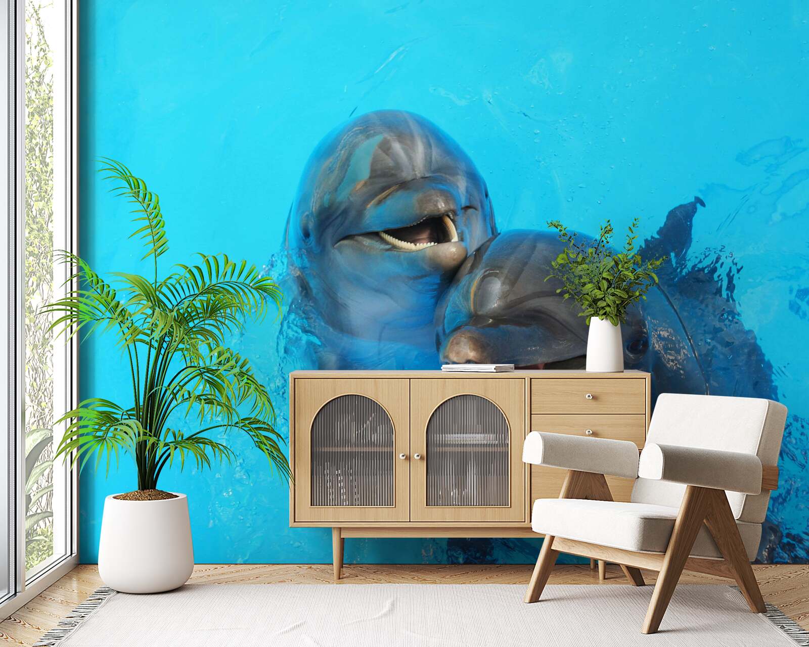 Fotobehang twee lachende dolfijnen