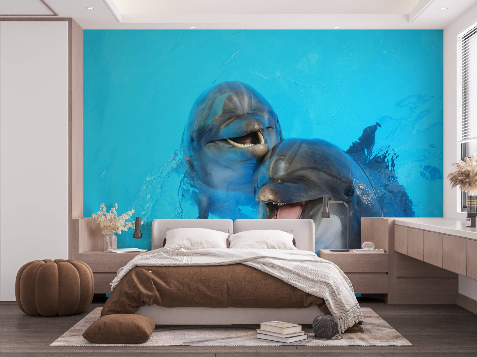 Fotobehang twee lachende dolfijnen