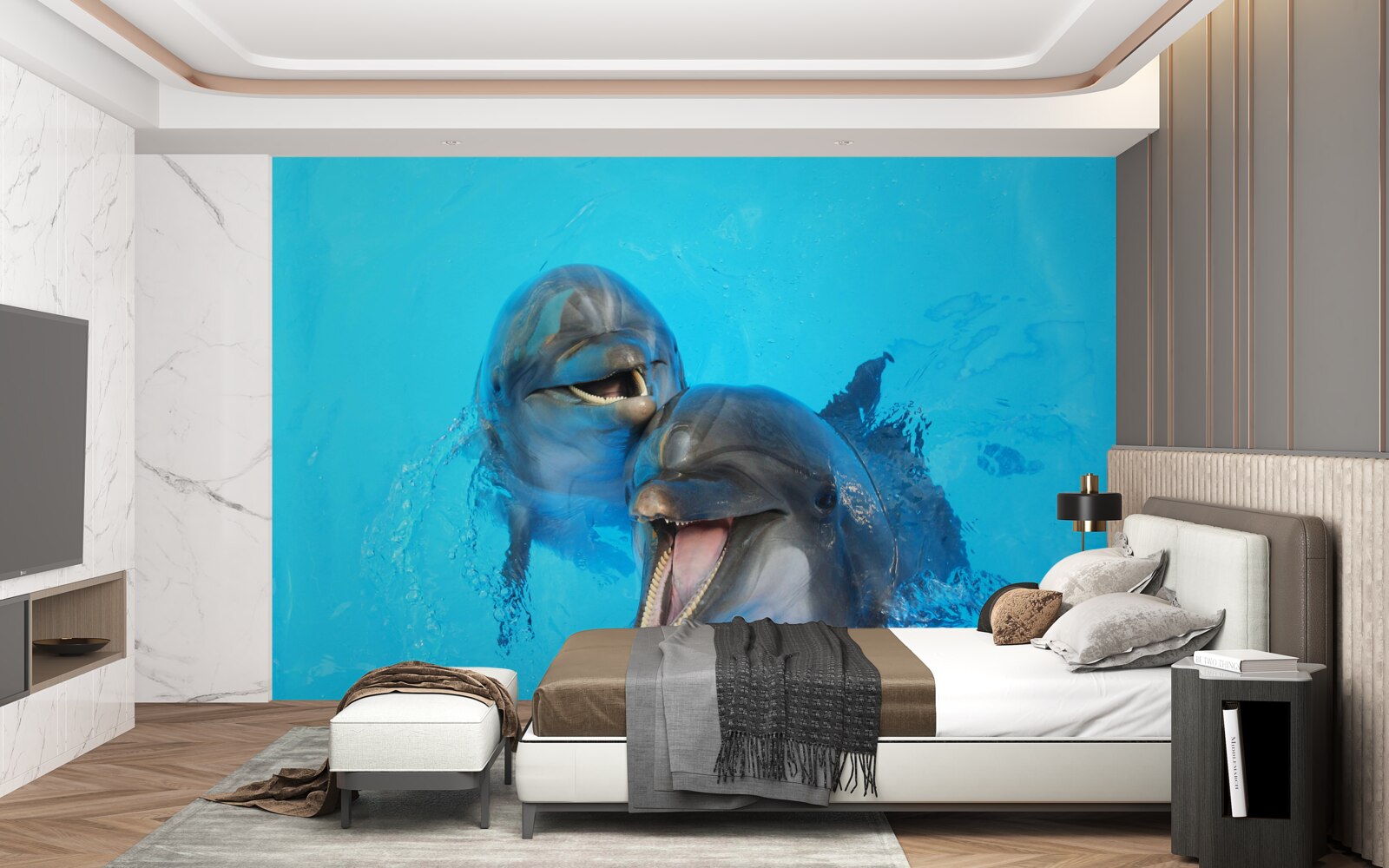 Fotobehang twee lachende dolfijnen