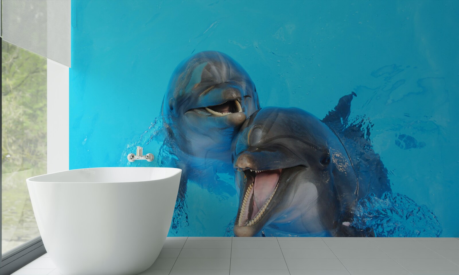 Fotobehang twee lachende dolfijnen