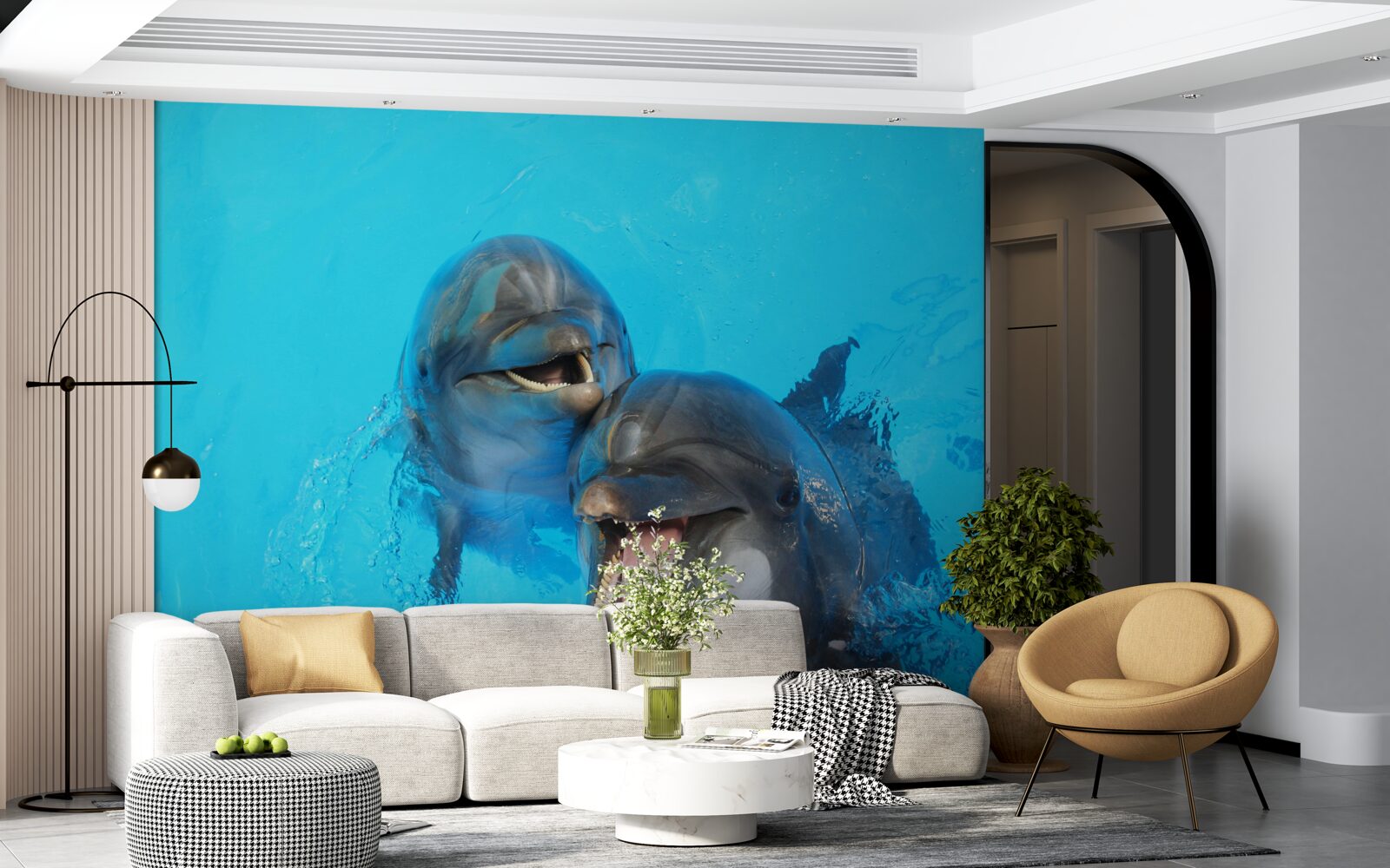 Fotobehang twee lachende dolfijnen