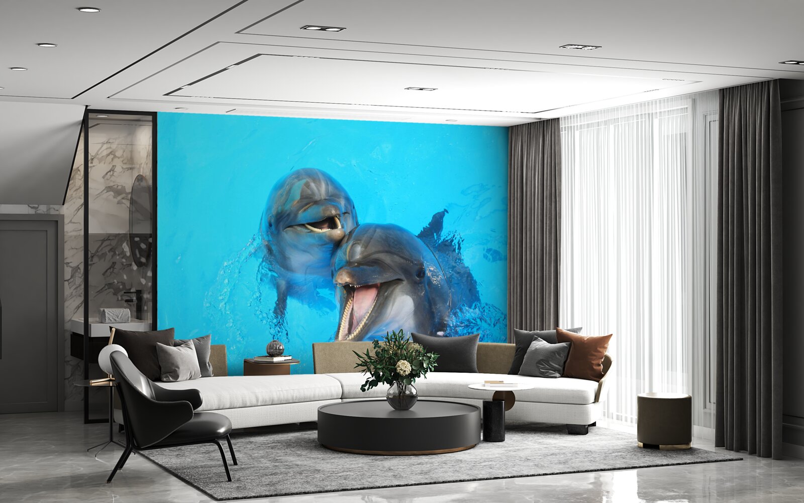 Fotobehang twee lachende dolfijnen