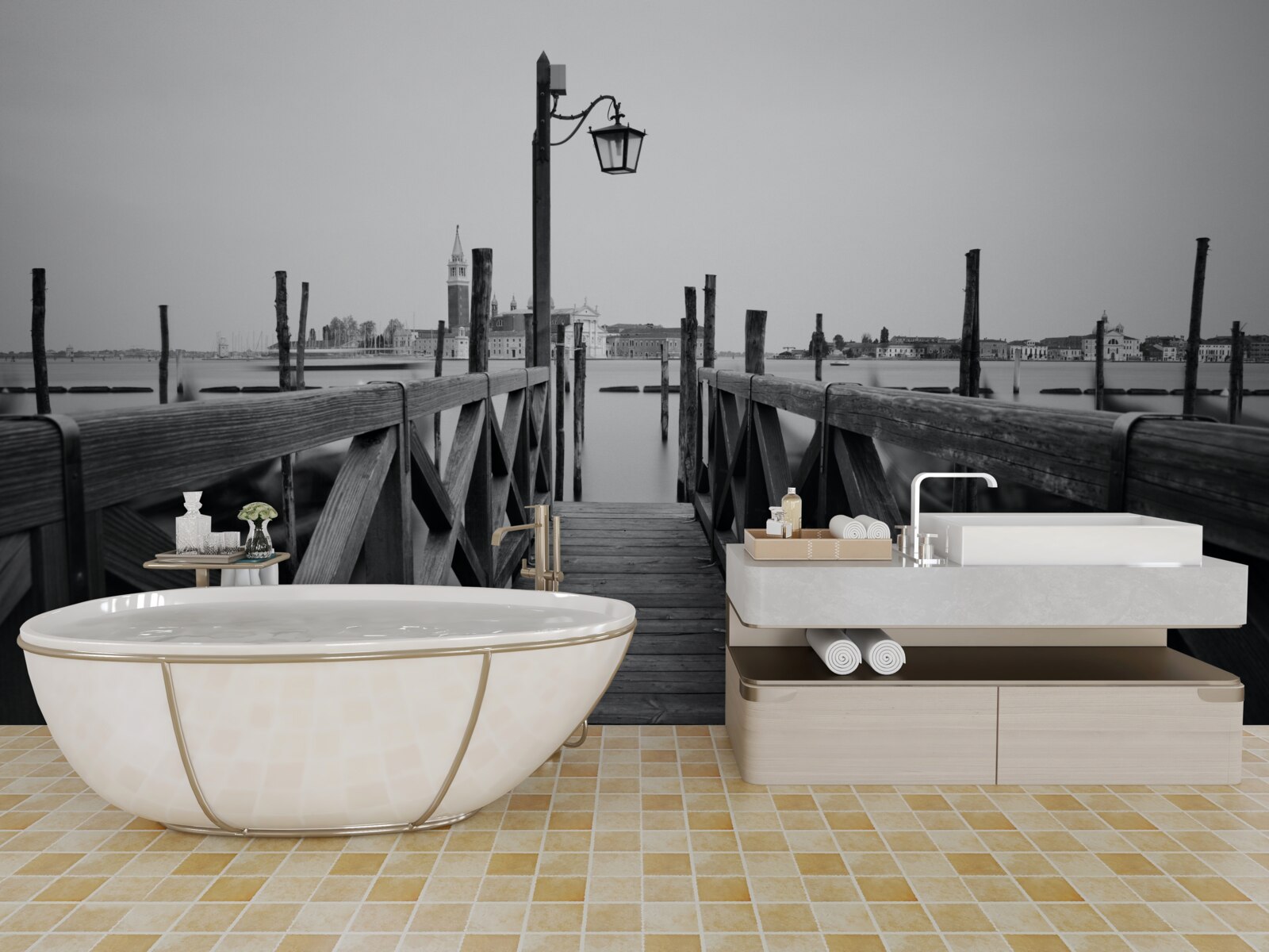 Fotobehang wal van hout naast water