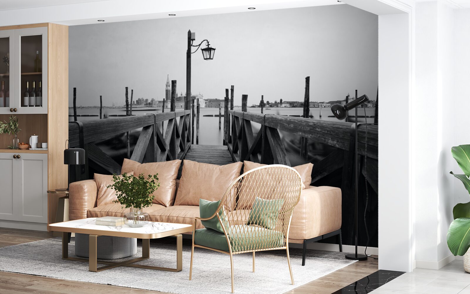 Fotobehang wal van hout naast water