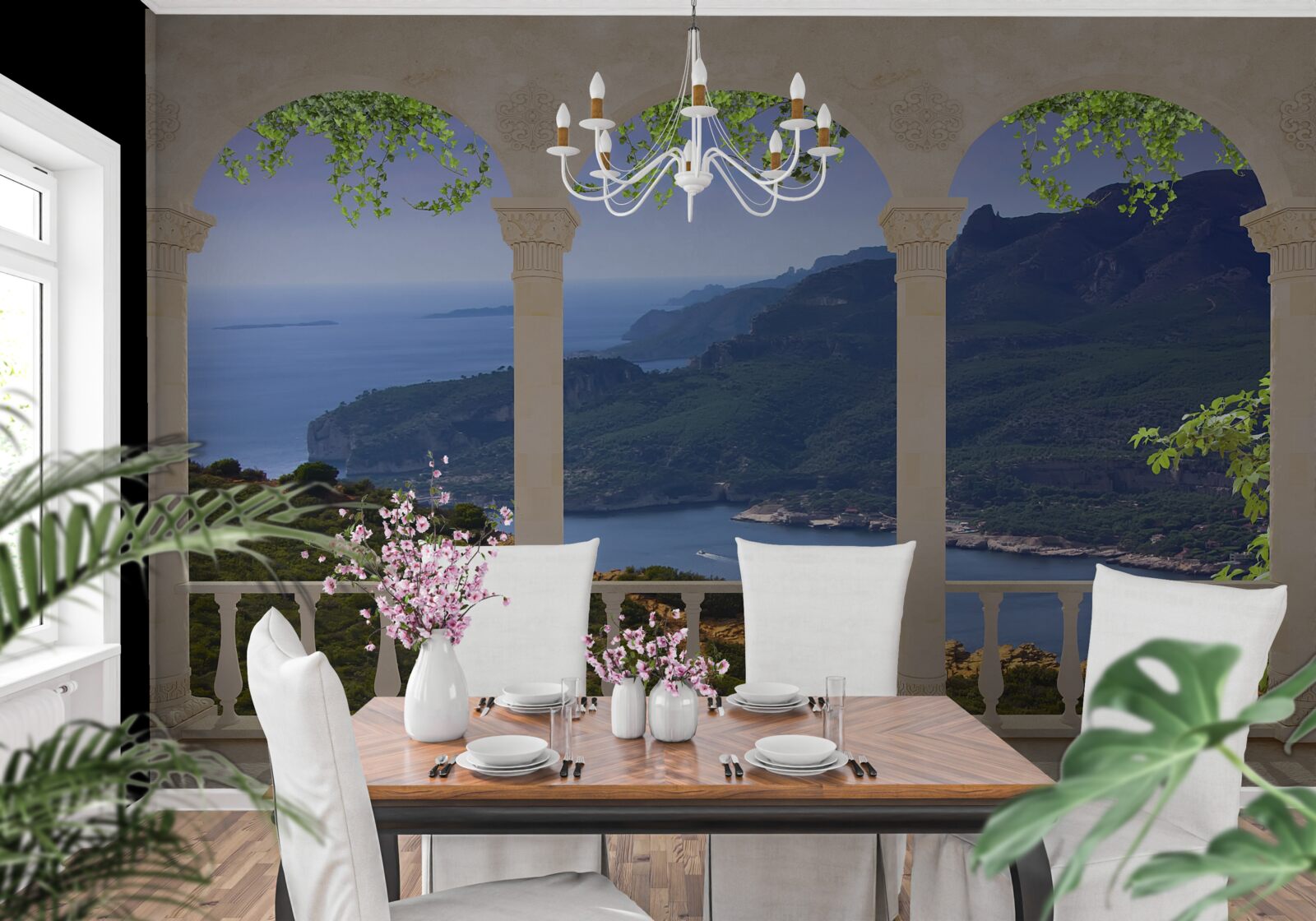 Fotobehang landschappelijk uitzicht vanaf het terras