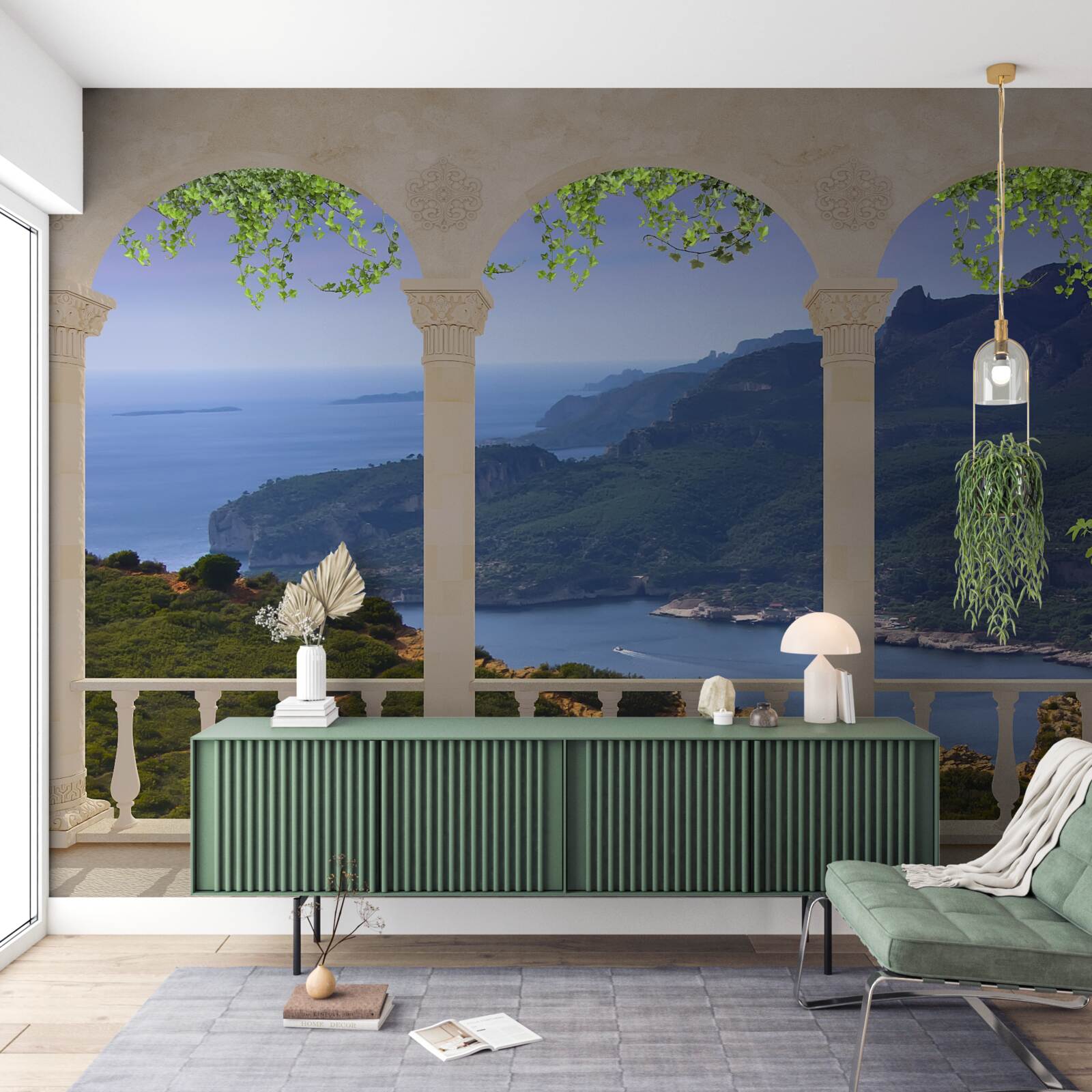 Fotobehang landschappelijk uitzicht vanaf het terras