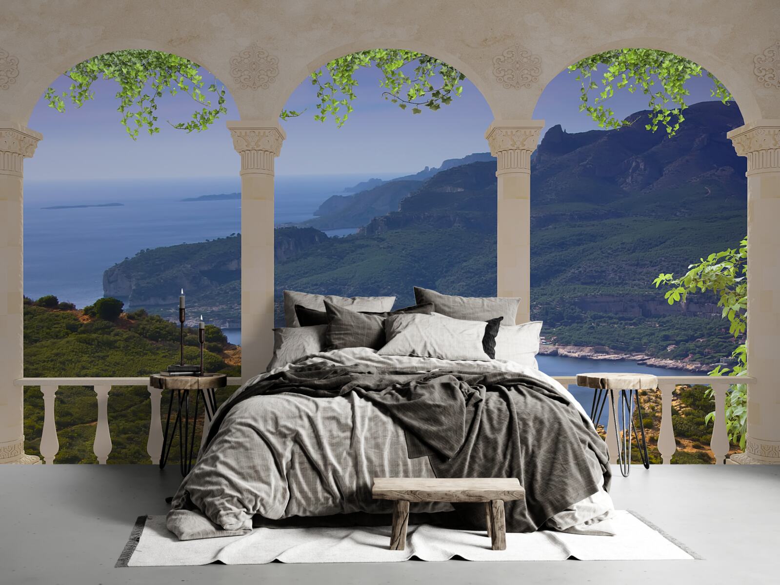 Fotobehang landschappelijk uitzicht vanaf het terras