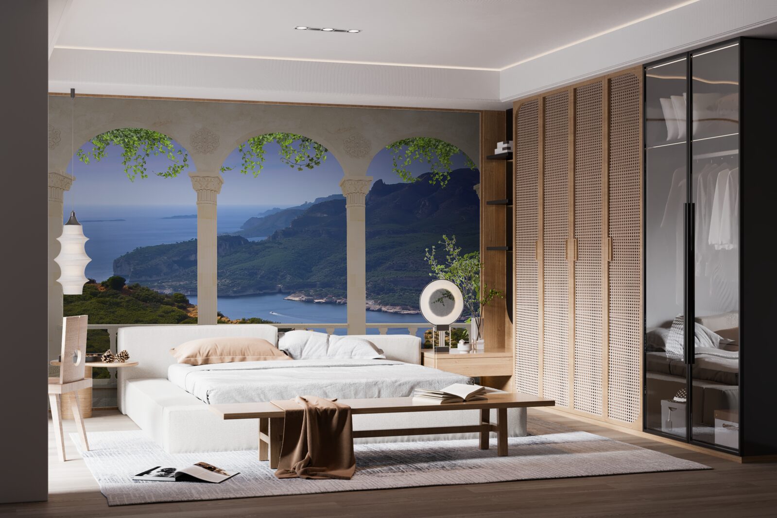 Fotobehang landschappelijk uitzicht vanaf het terras