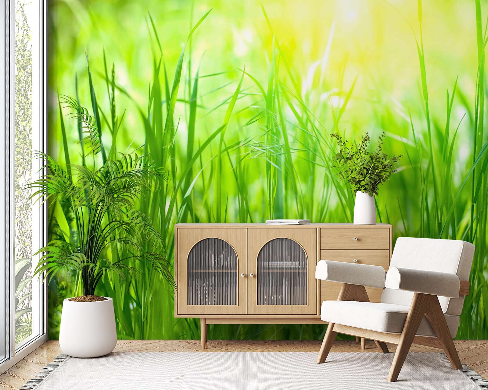 Fotobehang ochtenddauw valt in het zonlicht