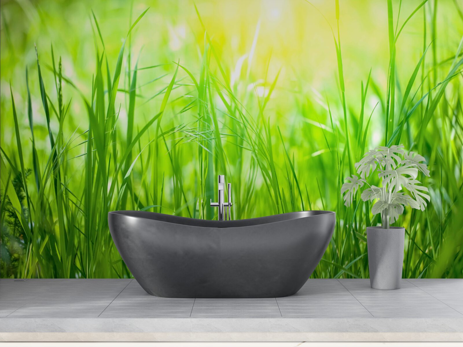 Fotobehang ochtenddauw valt in het zonlicht