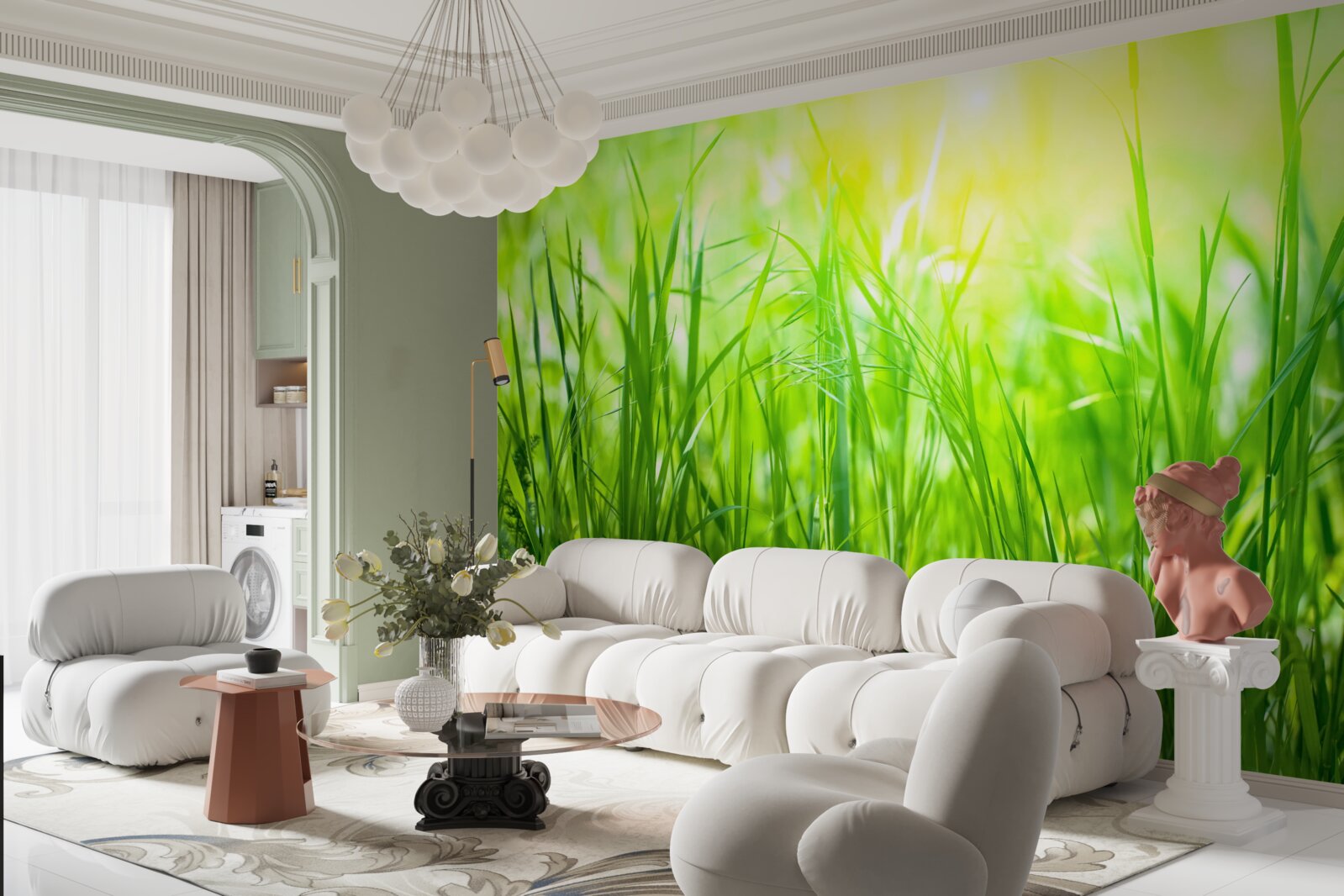 Fotobehang ochtenddauw valt in het zonlicht