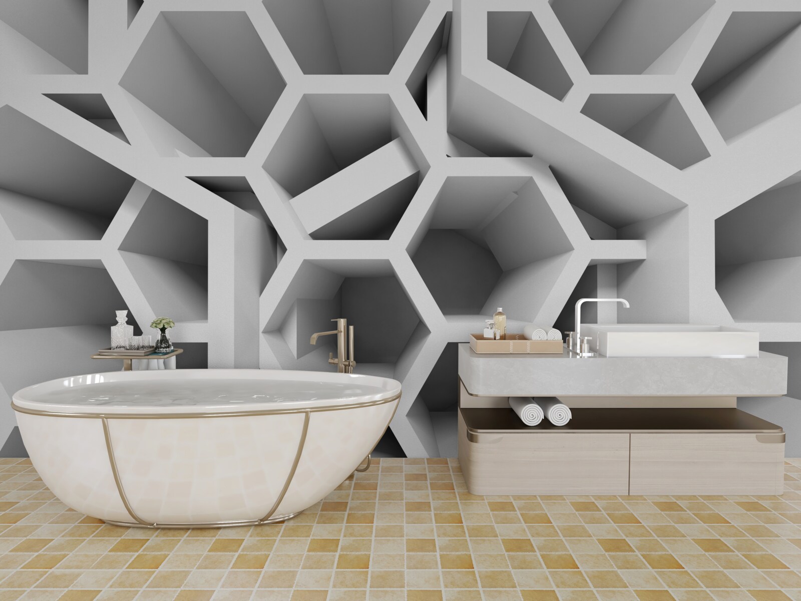 Fotobehang holle rechthoekige structuren