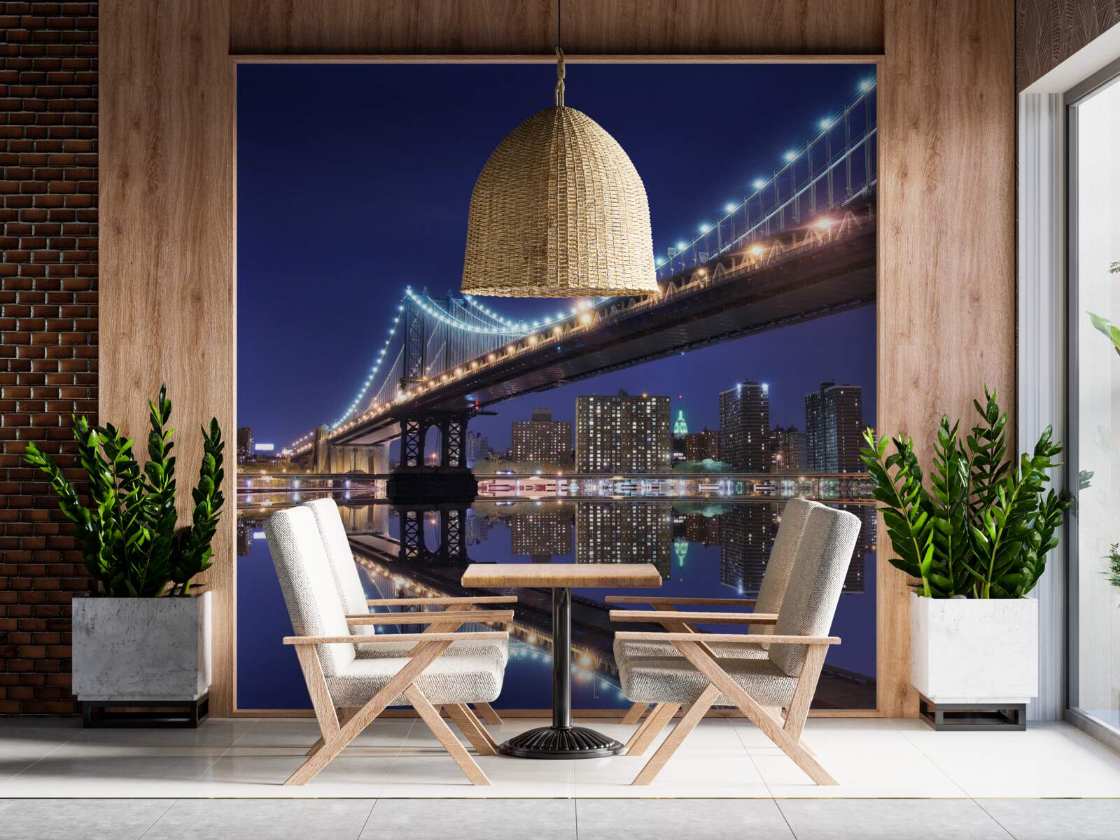 Fotobehang reflectie van de brooklyn bridge in het water