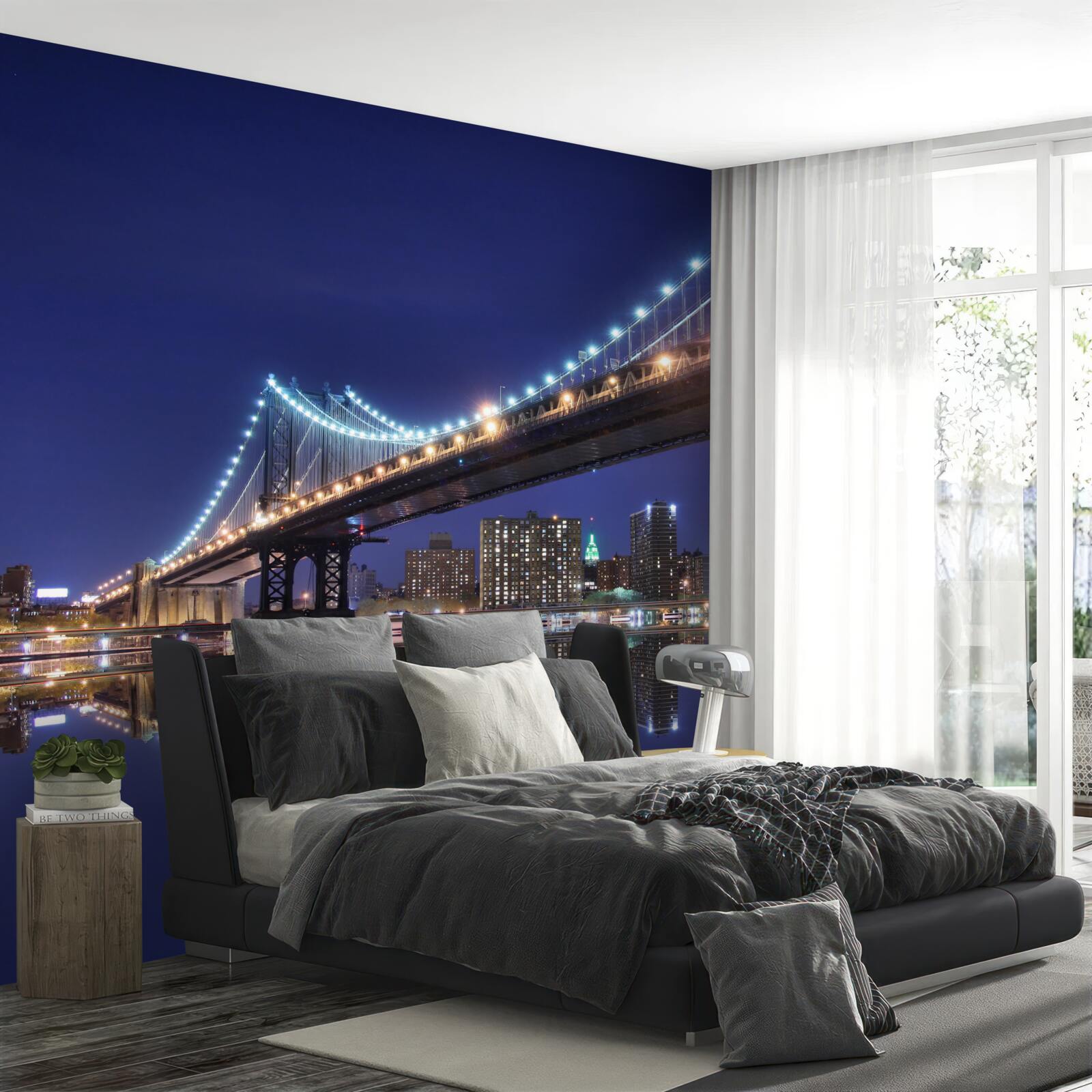 Fotobehang reflectie van de brooklyn bridge in het water