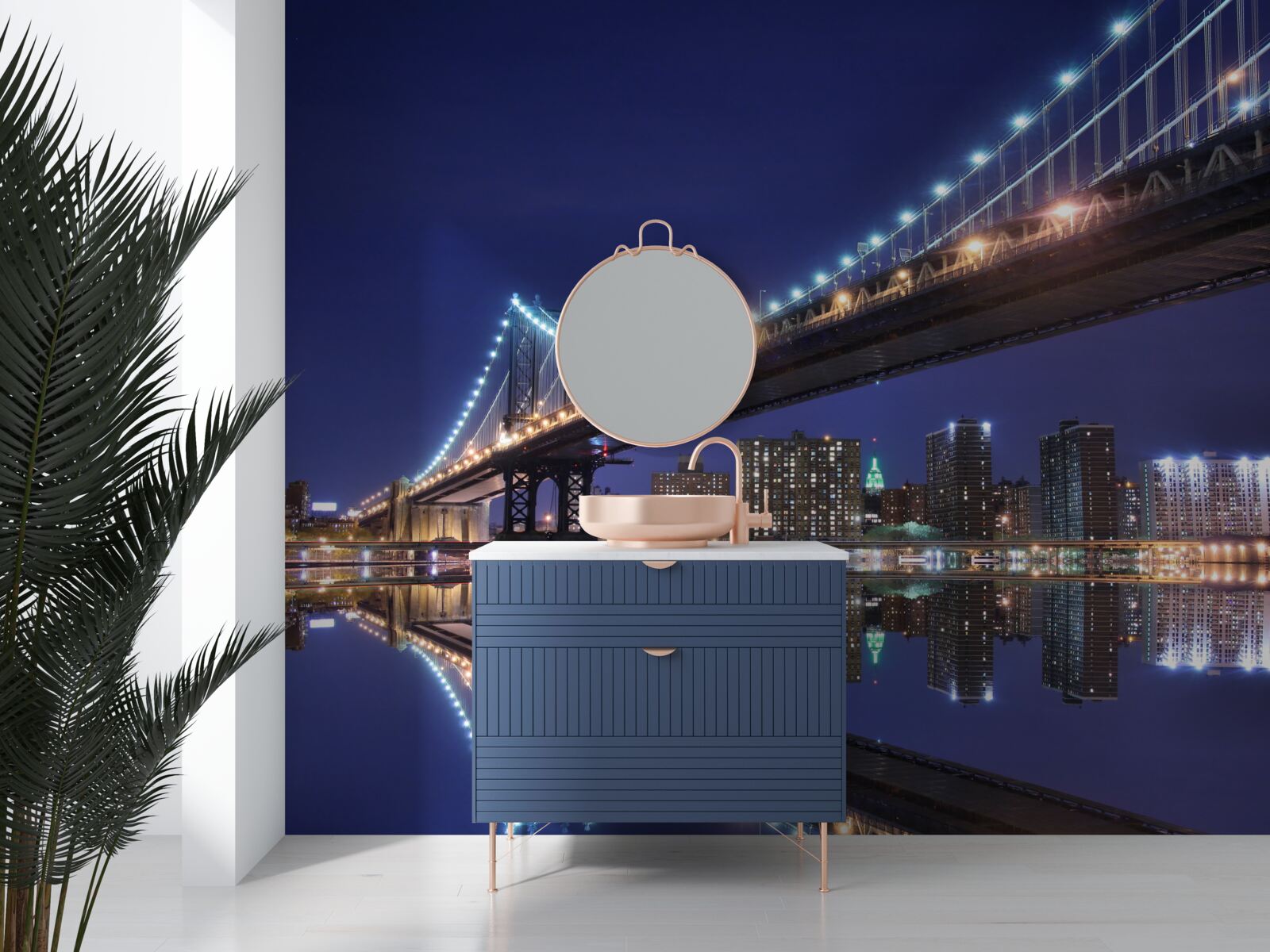 Fotobehang reflectie van de brooklyn bridge in het water