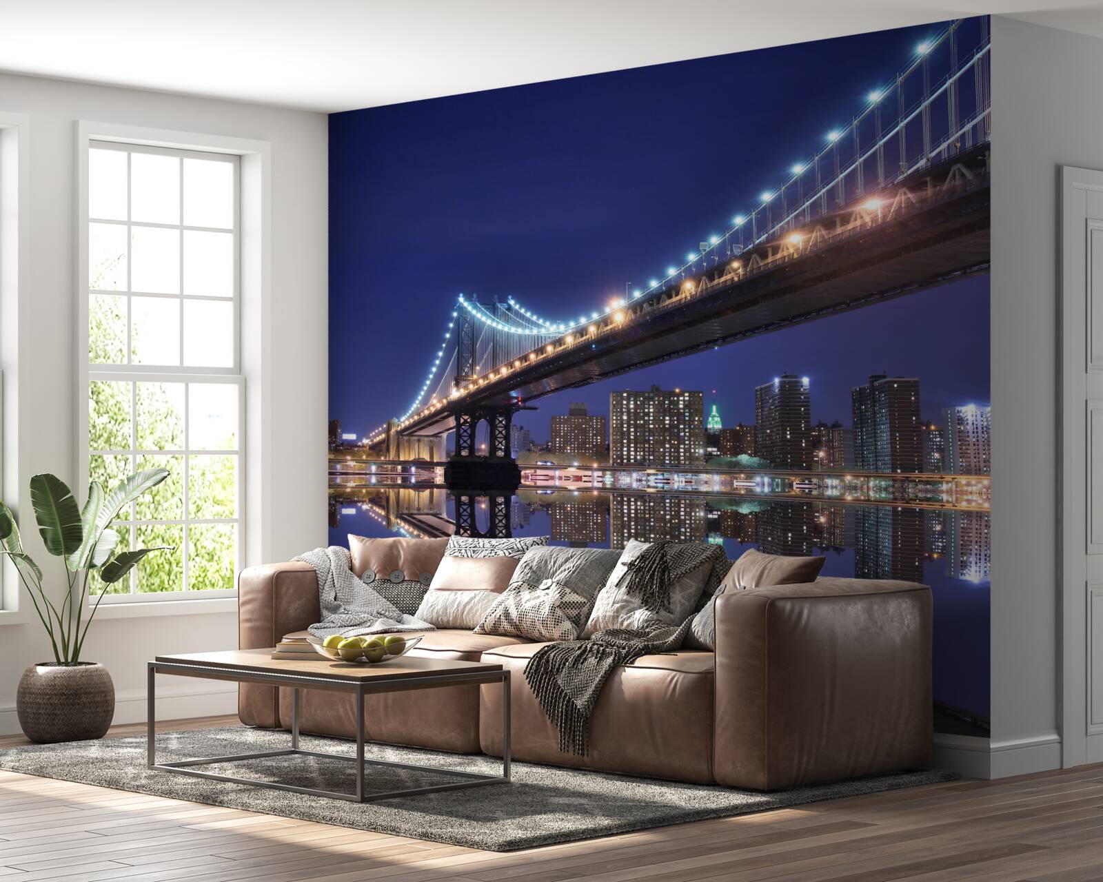 Fotobehang reflectie van de brooklyn bridge in het water