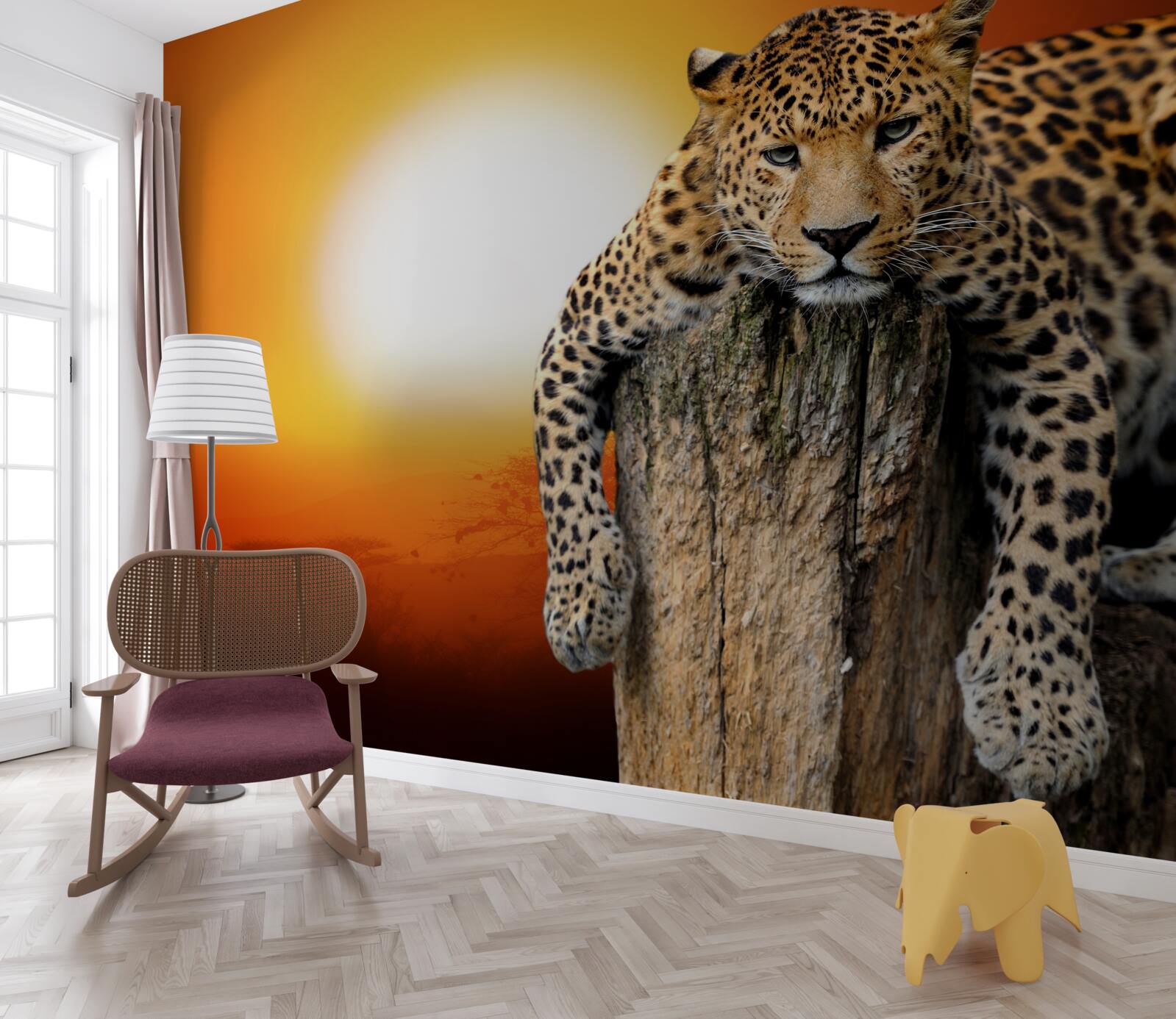 Fotobehang luipaard genietend van de zonsondergang